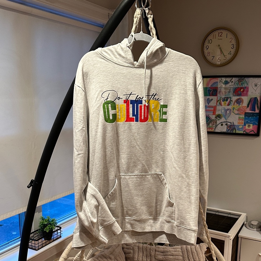 Stylish Gray Hoodie with Multicolor Print